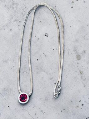 925 Necklace with genuine Garnet Red Gemstone Pendant